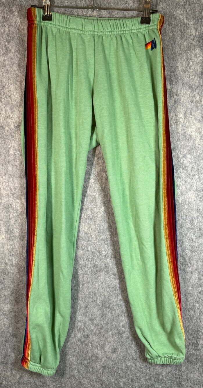 Aviator Nation Womens Green Multicolor Suede Stripe Small Sweatpant Joggers
